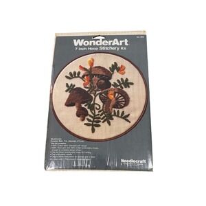 Vintage WonderArt 7 inch Hoop Stitchery Kit Mushrooms 5902 Needlecraft New